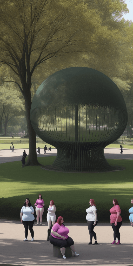 AI generated: A group of obese women are in the park. In front of her there is a separate three-dimensional text t...