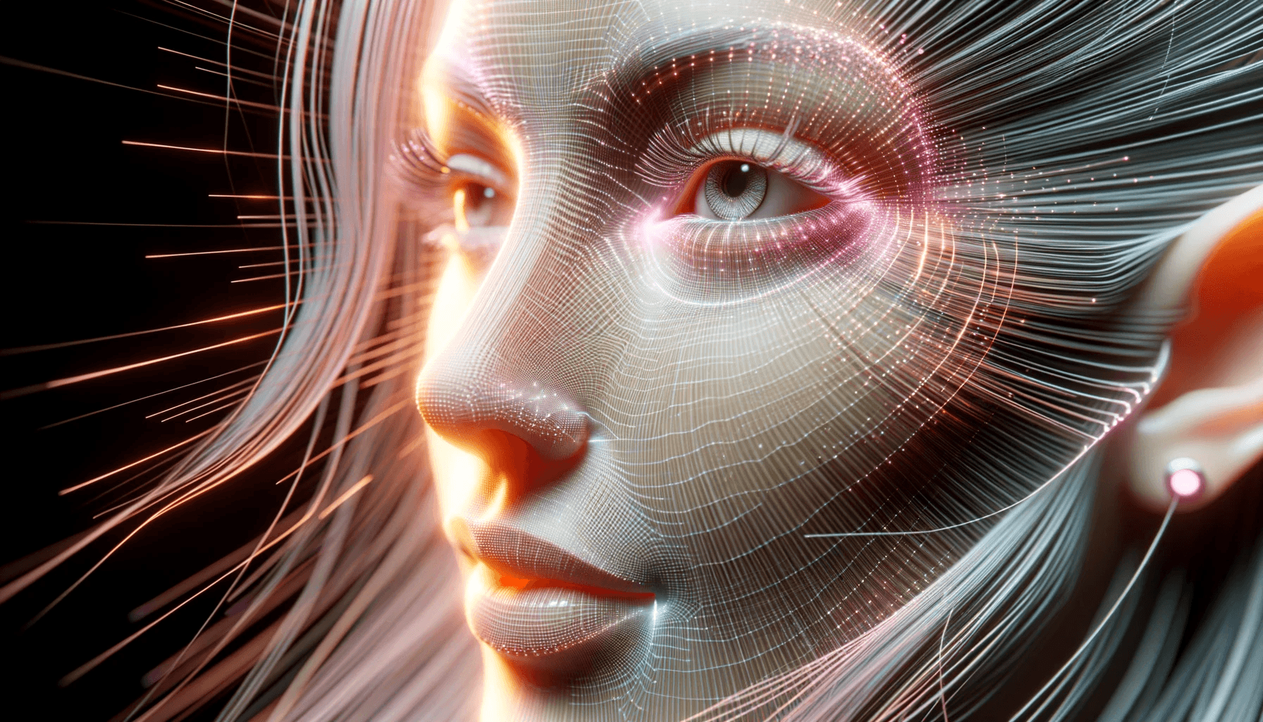AI generated: 3D visualization, reminiscent of a high-end game engine, of a captivating female face with a radiant...