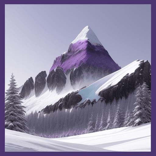AI generated: Web design style snowy mountain with a focus on purple, with clear borders