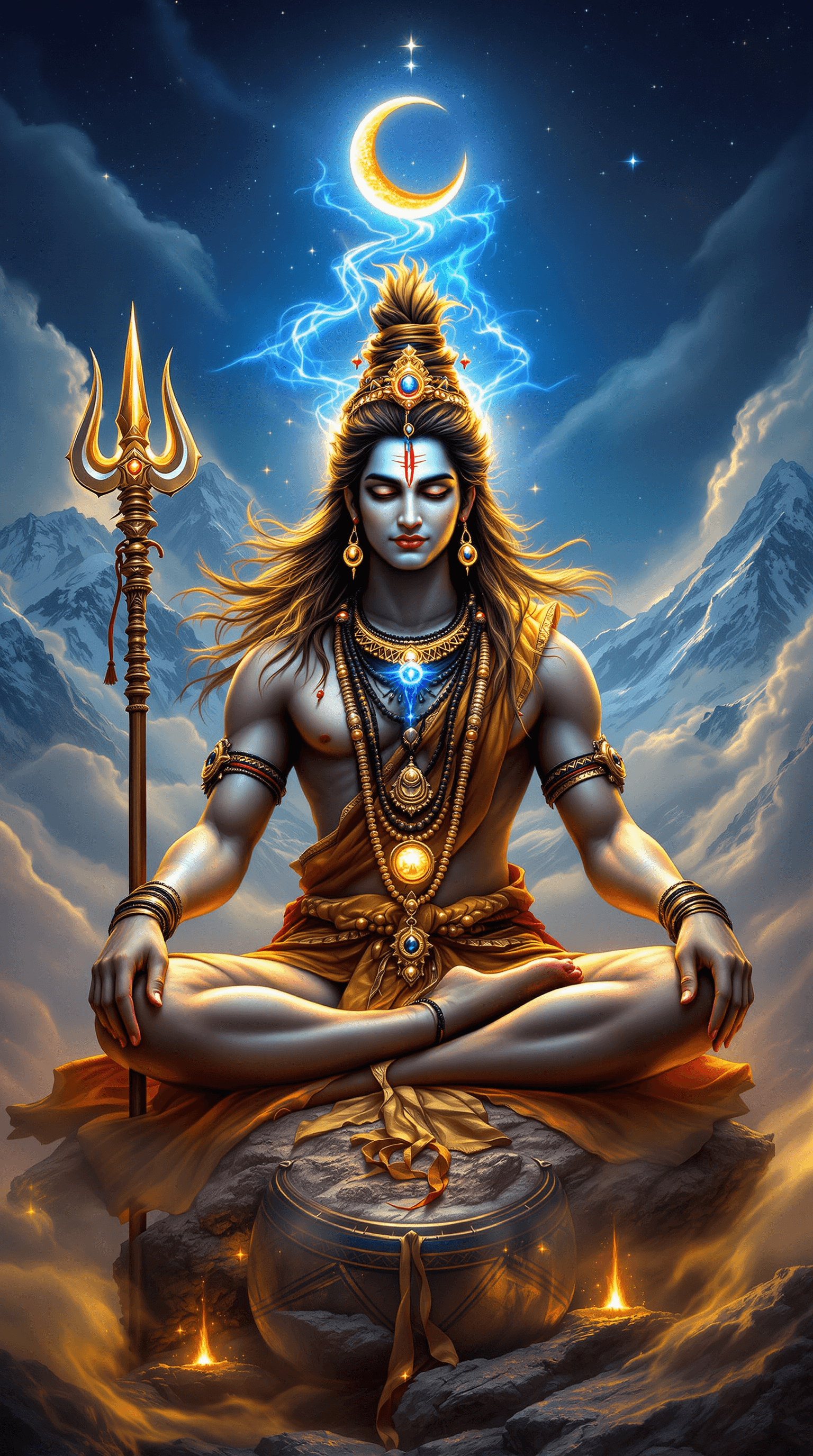 AI generated: "A breathtaking and highly detailed depiction of Lord Shiva, seated in a meditative pose on the sacr...