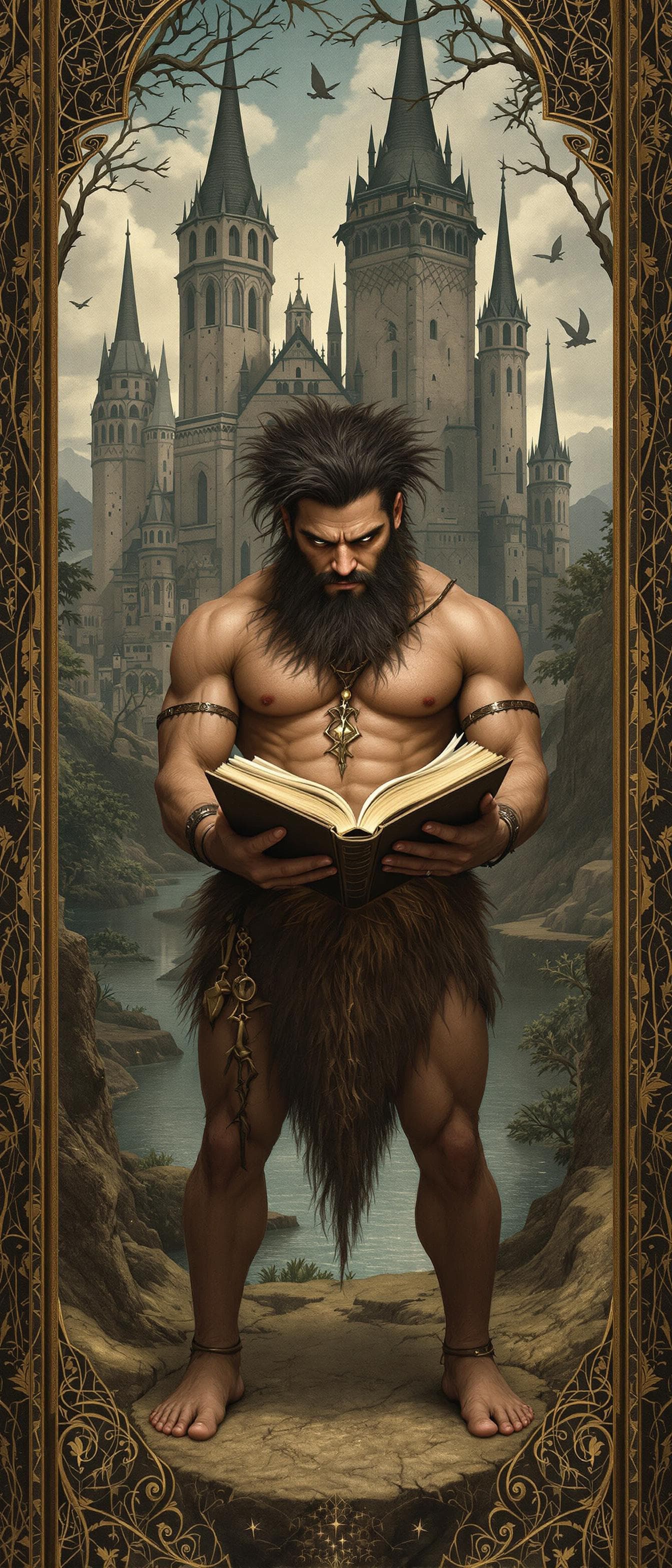 AI generated: The position of the book in the hands of a primitive man is a sign of human development
City and riv...