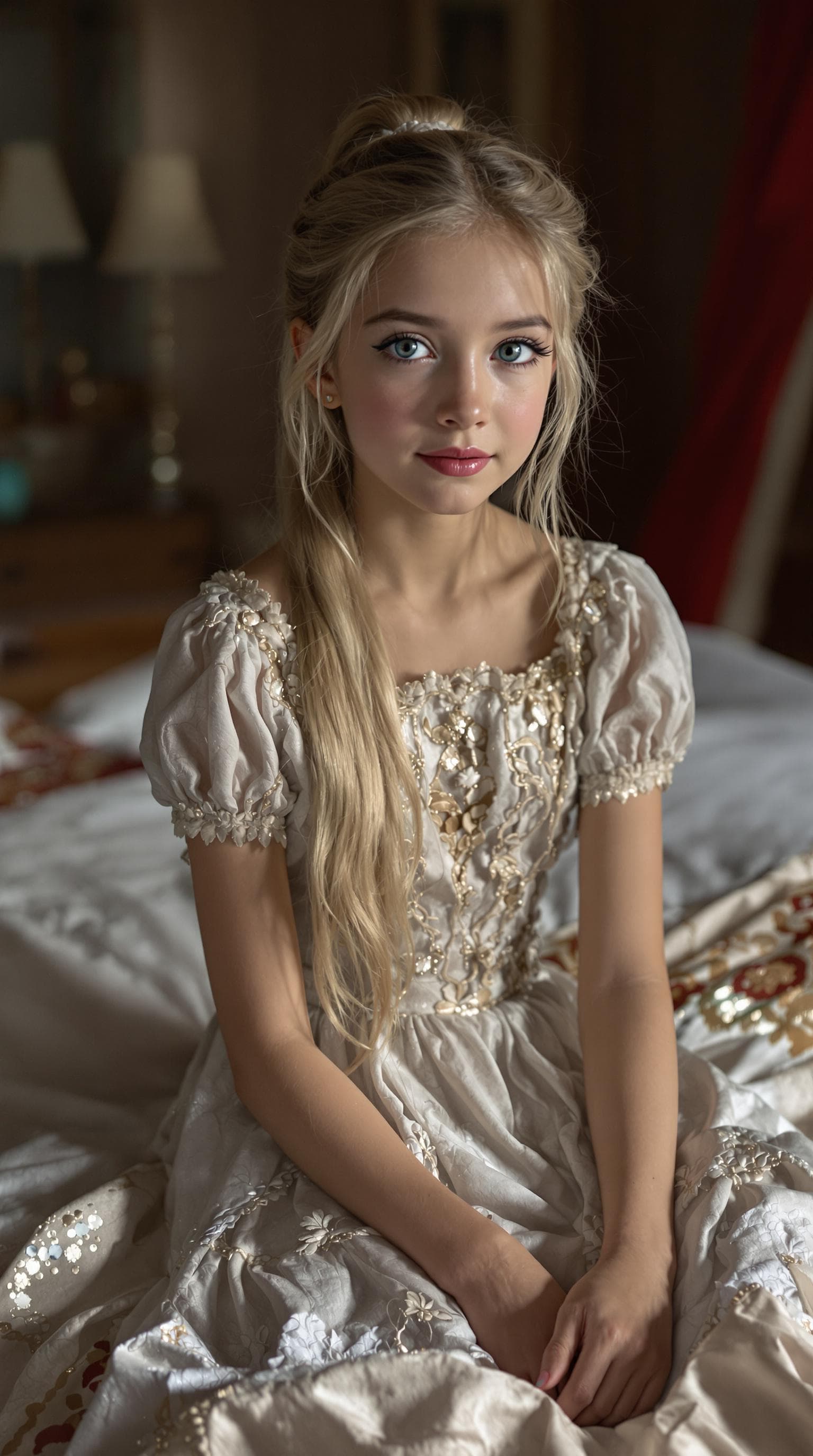 AI generated: a professional photo of a exceptionally beautiful girl aboard the Royal Mail Ship Titanic (age 9), (...