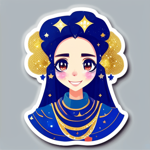 AI generated: a sticker of a Libyan pretty girl, her hair is like night sky with stars inside the hair, the hair l...