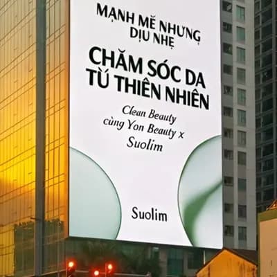 AI generated video: A photorealistic vertical video of a massive LED billboard mounted on a modern glass skyscraper 
in ...