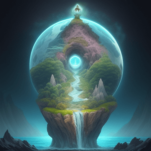AI generated: Genera una ilustración vectorial que represente un mundo imaginario habitado por criaturas extravaga...