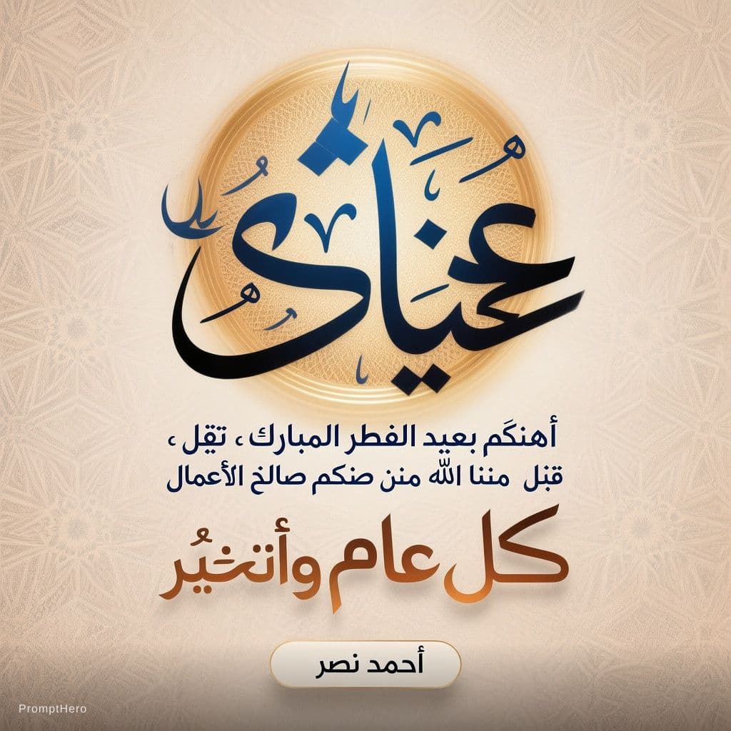 AI generated: Elegant Arabic Eid greeting Instagram post, square format (1:1).

Center composition with luxurious ...