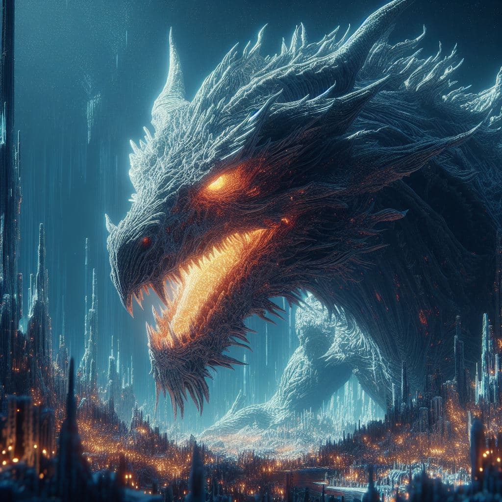 AI generated:  mesmerizing 3D scene showcasing Midir, the Ancient Dragon, from Dark Souls 3. Immerse Midir in a my...