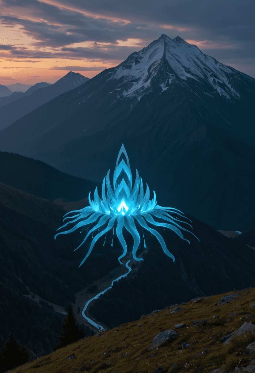 AI generated: Dreamscape An alien city built into the side of a living crystal mountain, its structures glowing wi...