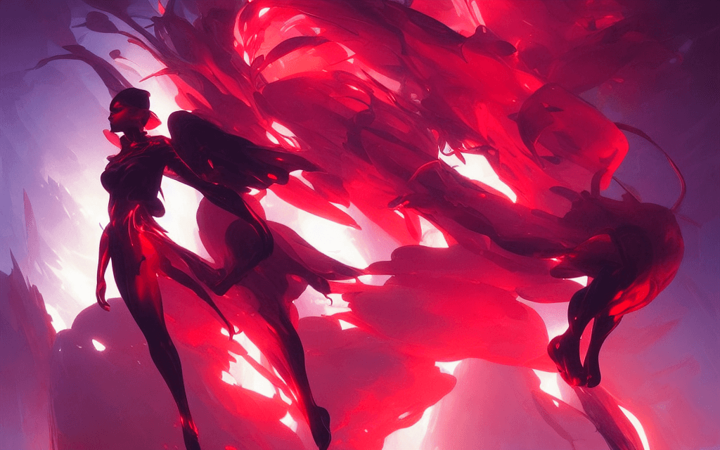 AI generated: a melting heart made of light, red-black gradient background, dynamic lighting, photorealistic fanta...