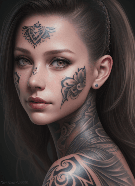 AI generated: Tattooed Female Portrait, Digital Photography, Raw format, 8k, ultra realistic, hyper detailed,clean...