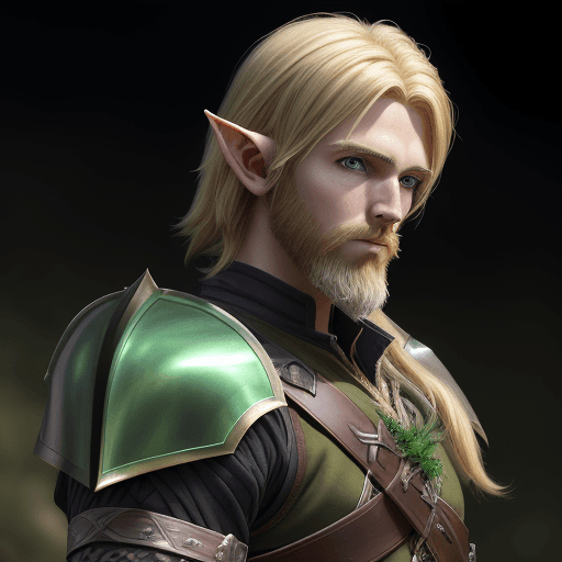 AI generated: male half human elf: masterpiece, concept art, centered, High-resolution hyper realistic 30 year old...