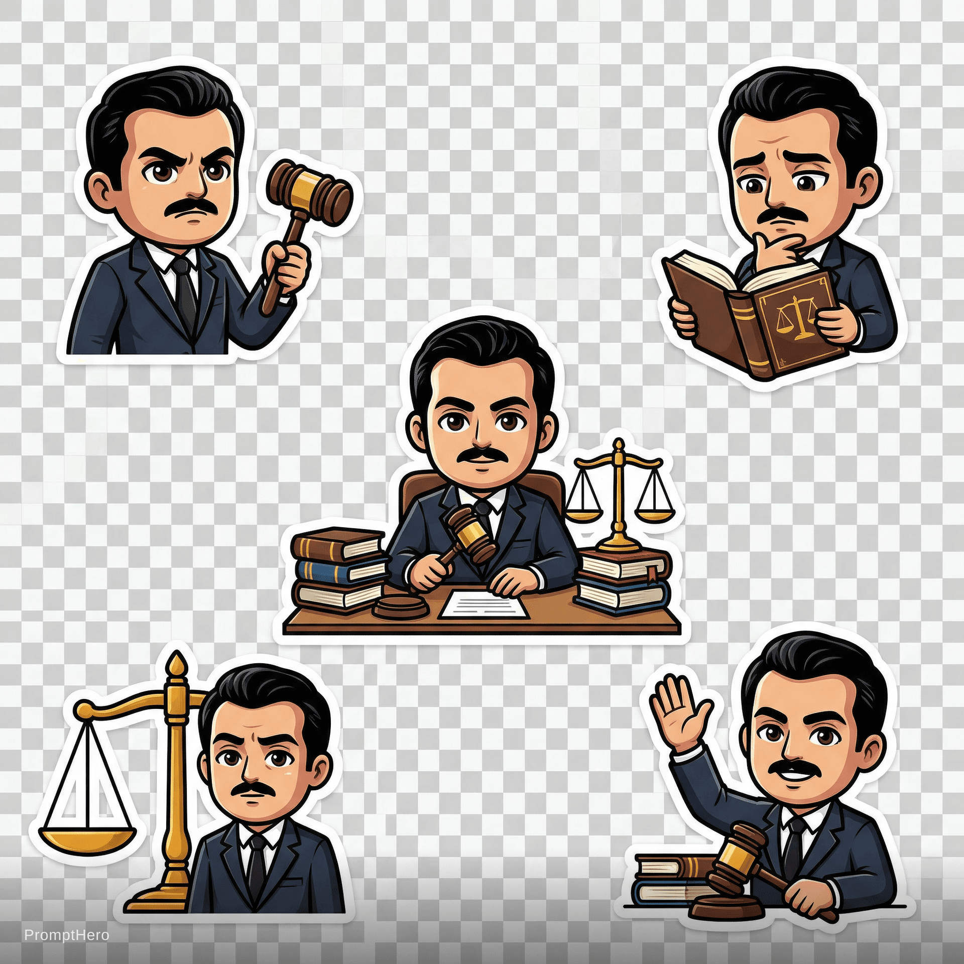 AI generated: رجل قانون فى مكتب حوله ميزان عدالة وكتب قانون 