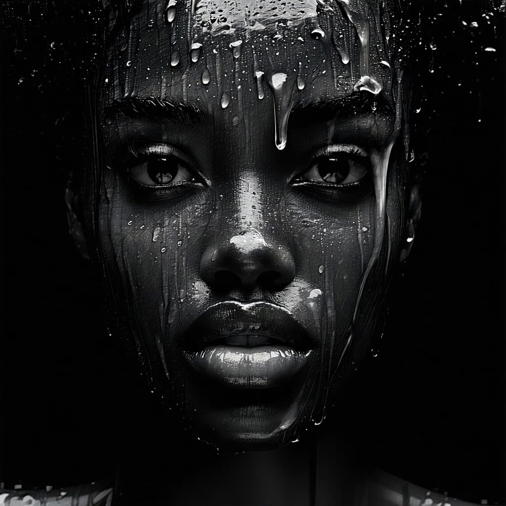 AI generated: Transform this portrait into a dramatic, high-contrast black-and-white image. Emphasize deep shadows...