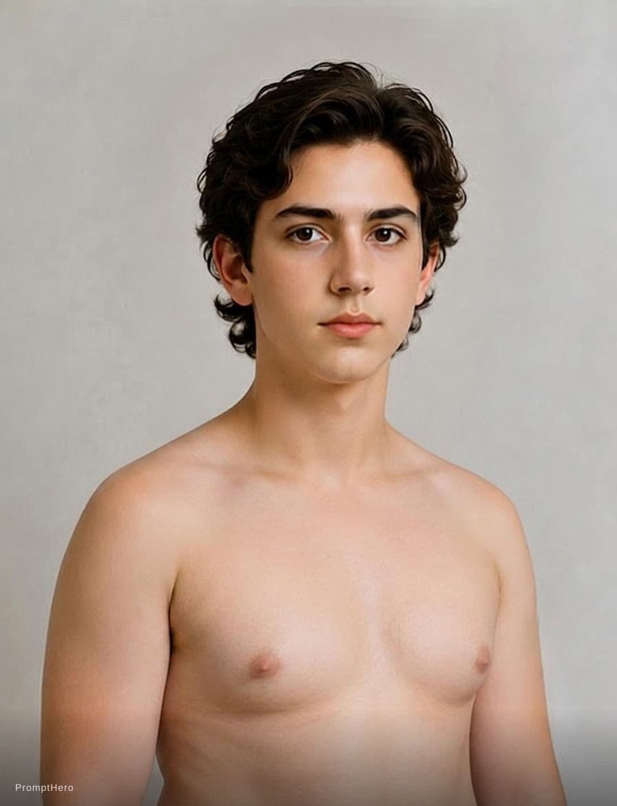 AI generated: Shirtless character. Excess weight is visible on his body. Body with fat covering under the skin. Be...