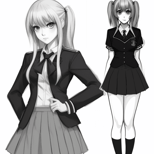 AI generated: Girl schol uniform ,anime ,sketch, black and withe,unfinished strokes
