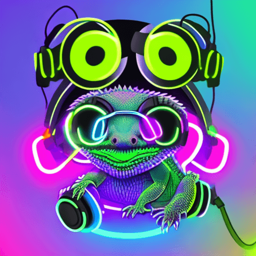 AI generated:  a "Raving Bearded Dragon" as the playlist icon, wearing DJ headphones, with a neon glow around it, ...