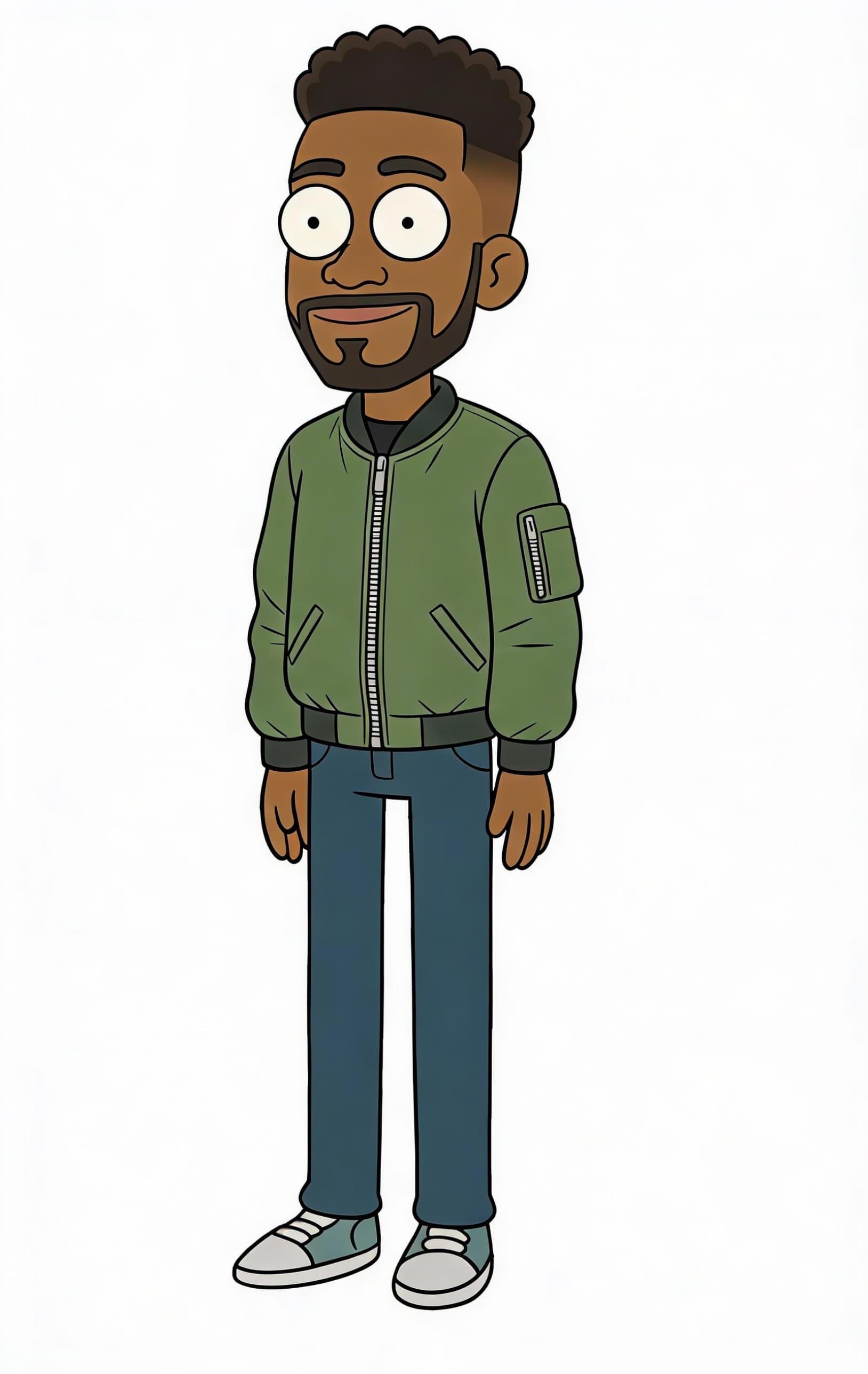 AI generated: fix his hair make it shorter slightly and refine the outlines to be clean. make him a shade or two l...