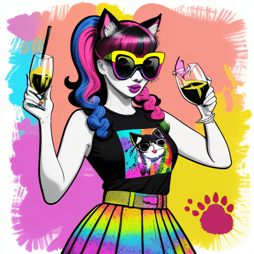 AI generated: A colorful female hairstyle kitty in a popart wearing sunglasses black glasses reflecting and having...