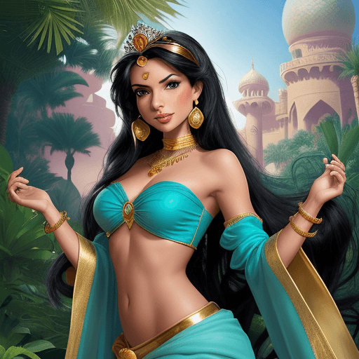AI generated: Create a high-resolution, realistic photograph of Princess Jasmine from Disney. She should appear se...