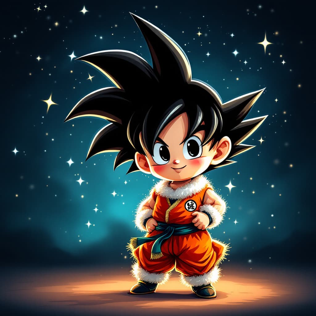 AI generated: goku, christmas dress, chibi style
