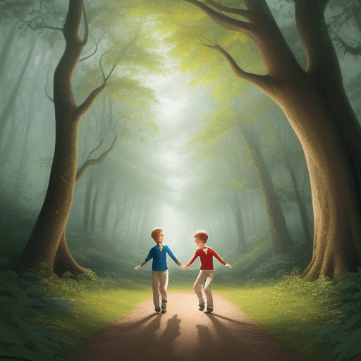 AI generated: Illustrate the heartwarming scene of Lucas, a joyful young boy with a radiant smile, strolling throu...