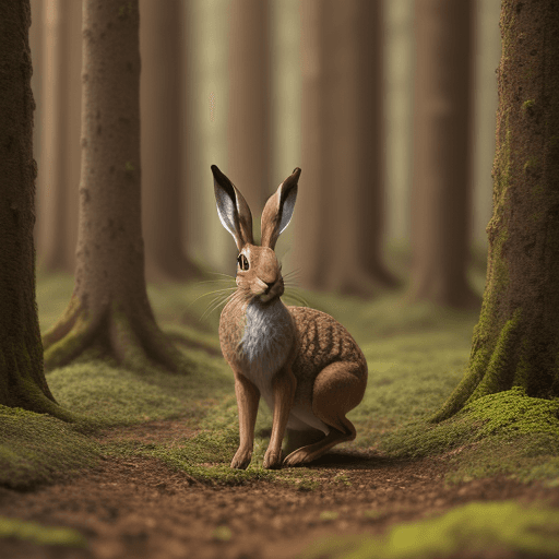 AI generated: brown hare and standing in a vibrant forest. photographie. 4k.