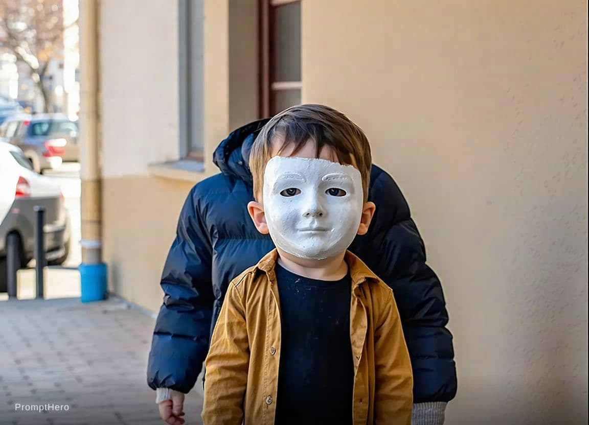 AI generated: white thick substance covered face body, children safe to watch, diffrent clothes