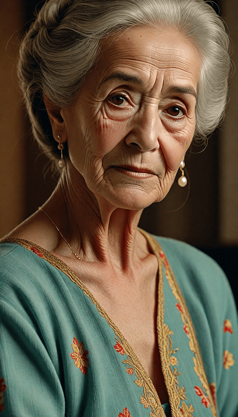 AI generated: An elderly woman expressing a mix of nostalgia and contentment. Wisdom and life experiences through ...
