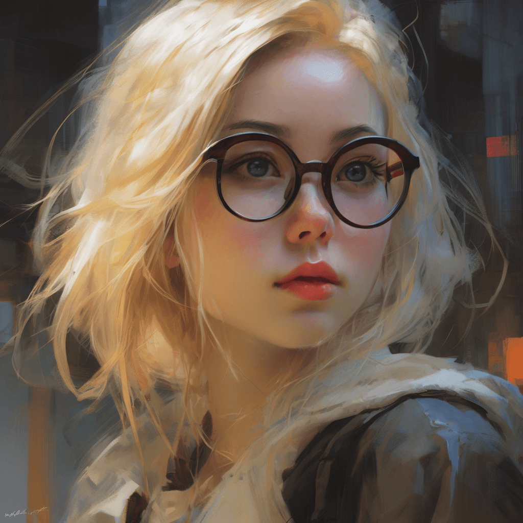 AI generated: (a blonde girl with black glasses) big dreamy eyes, beautiful intricate colored hair, symmetrical, a...