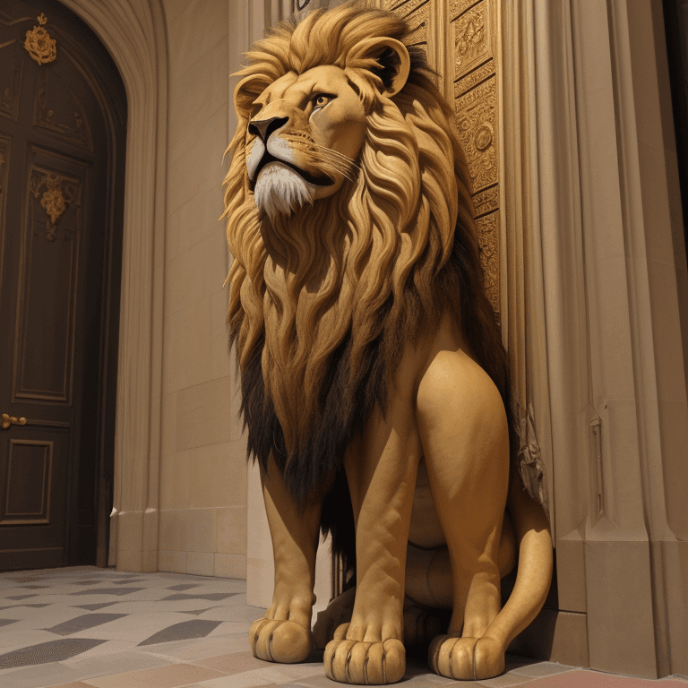 AI generated: Lion standing in guard booth at Prague Castle