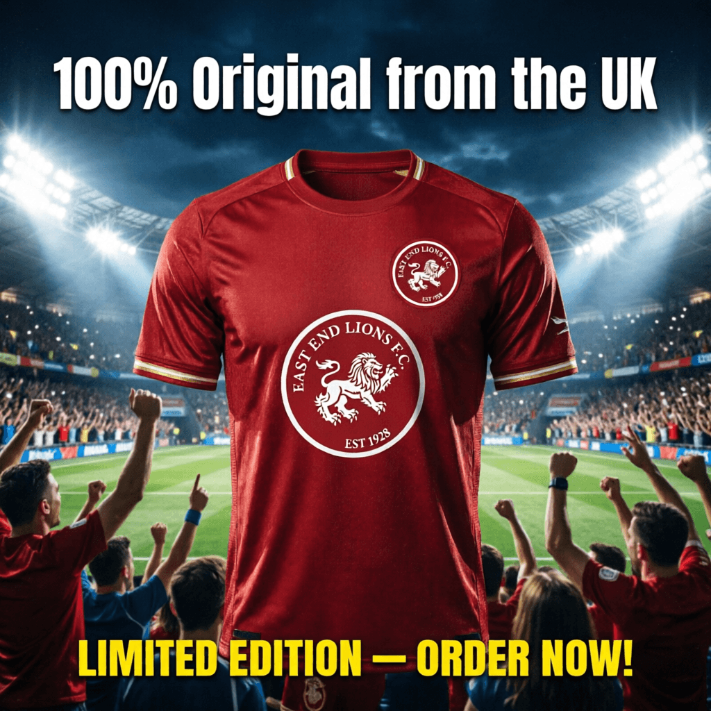 AI generated: 00% Original from the UK . East End Lions Jersey

generate a promotional flyer for the jersey