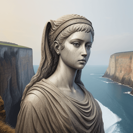 AI generated: art statue in cliffs, in the style of realistic hyper-detailed portraits, 