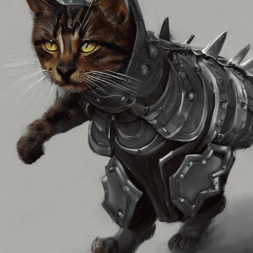 AI generated: cat wearing armor lunging towards the camera Trending on Artstation DeviantArt Pinterest furaffinty ...