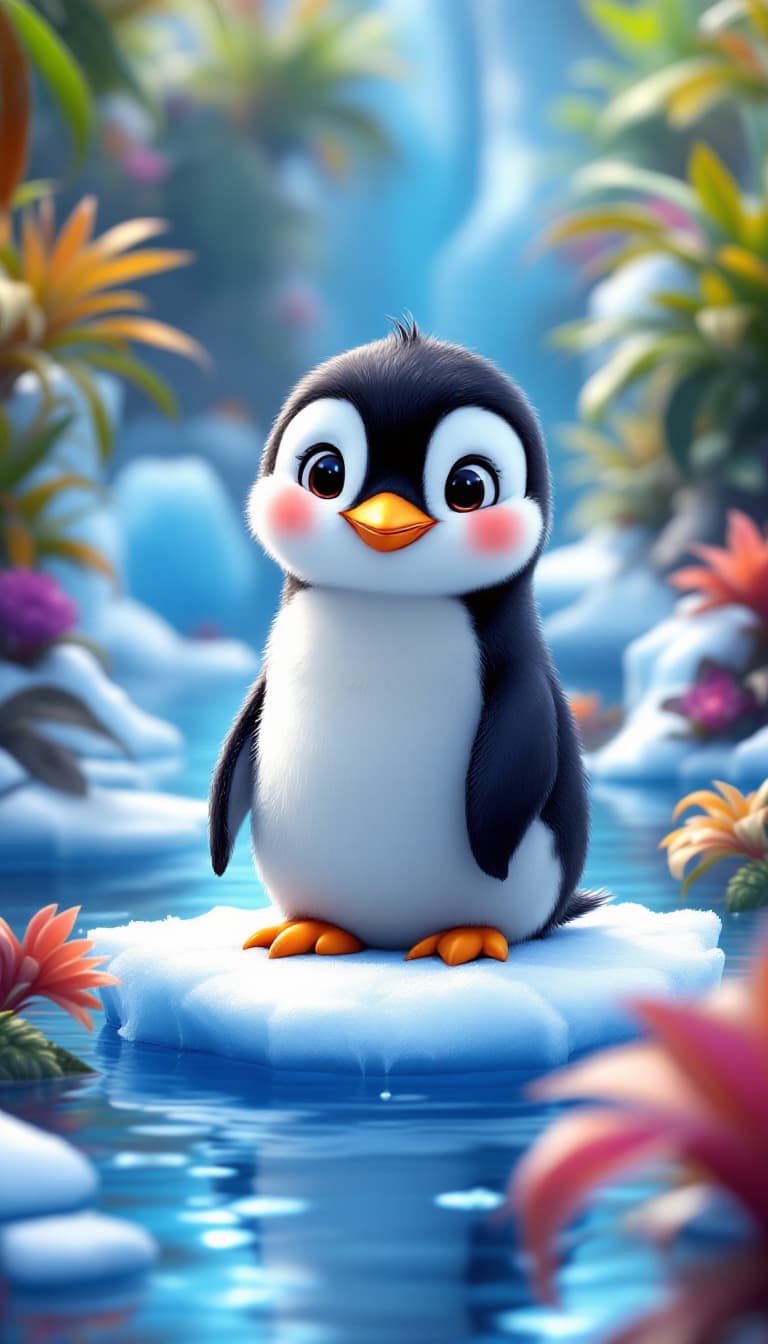 AI generated: A extremely detailed and hyper-realistic adorable animated Disney baby penguin with a friendly and p...