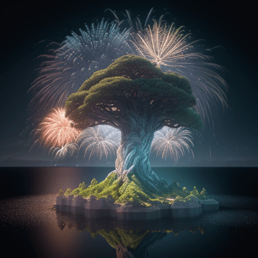 AI generated: 100 mm shot, cinematic shot, award winning CGI, perfect angle, (island Yggdrasil tree, middle of the...