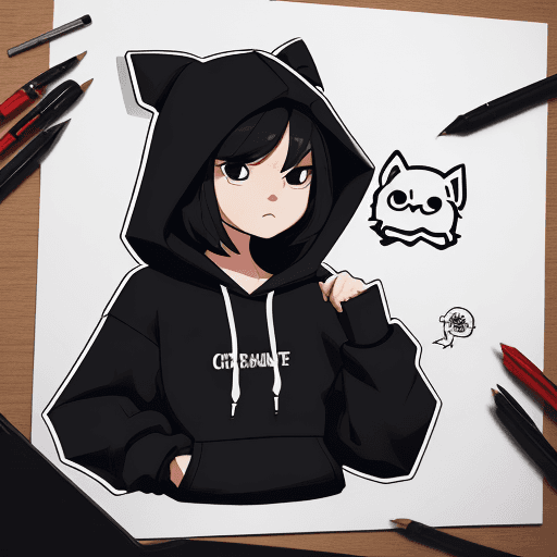 AI generated: Create, A character wearing black hoodie, simple, doodle, vector, design, 