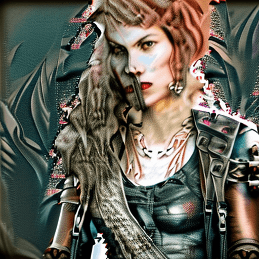 AI generated: Grunge style, stylish female, (a formidable heroine:1.3) , (gothic fantasy:1.25) , (warrior biker:1....