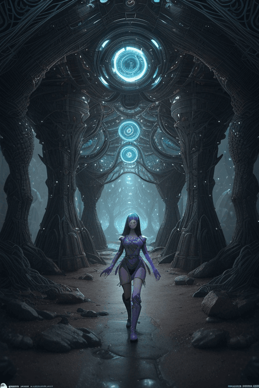 AI generated:  A young sorceress, transported in other world, the land of robots, while looking for her way home, ...