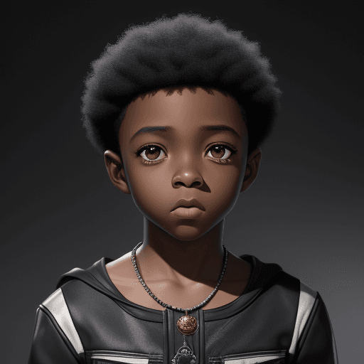 AI generated: an AFRICAN AMERICAN BOY with big eyes and dark hair, in the style of the stars art group (xing xing)...