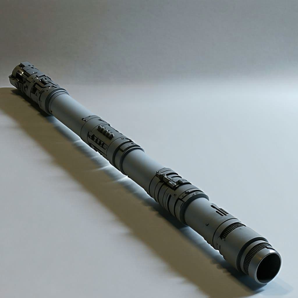 AI generated: a grey jedi lightsaber for a scavenger who has pieced together their weapon from various parts