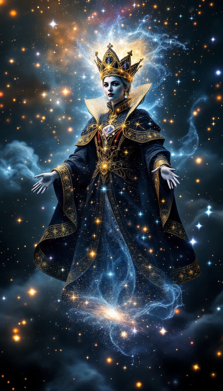 AI generated: The Queen of Hearts card transforms into a 3D hologram that appears to be made of cosmic energy. As ...