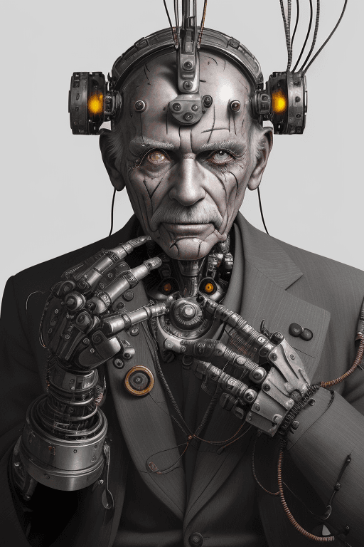 AI generated: The image features a 100 years very old man with a unique appearance, wearing a headpiece that resem...