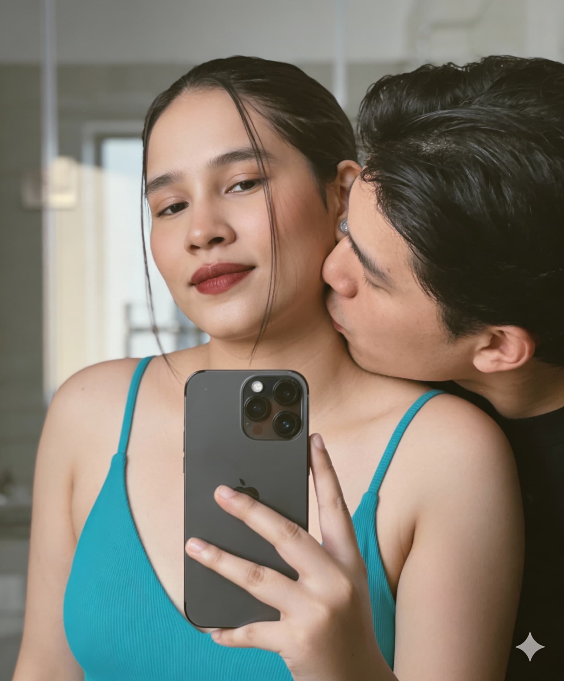 AI generated: The man kissing on her neck