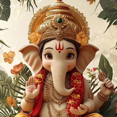 AI generated video: little lord Ganesha (elephant headed god) is in the lower right corner of the image, surrounded by a...