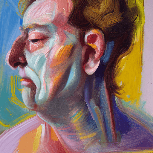 AI generated: an oil painting, wide angle of a man in pain, on a throne, in a cage in the style of Willem de Kooni...