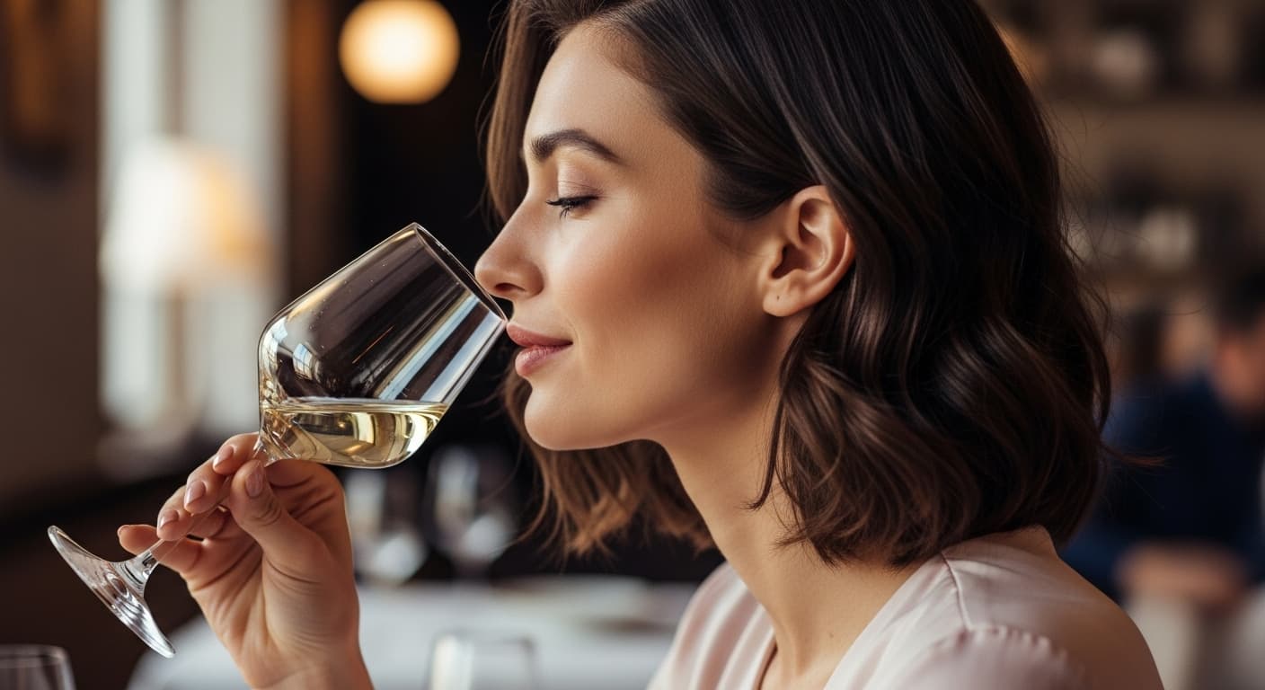 AI generated: side view of beautiful woman drinking a glass of wine