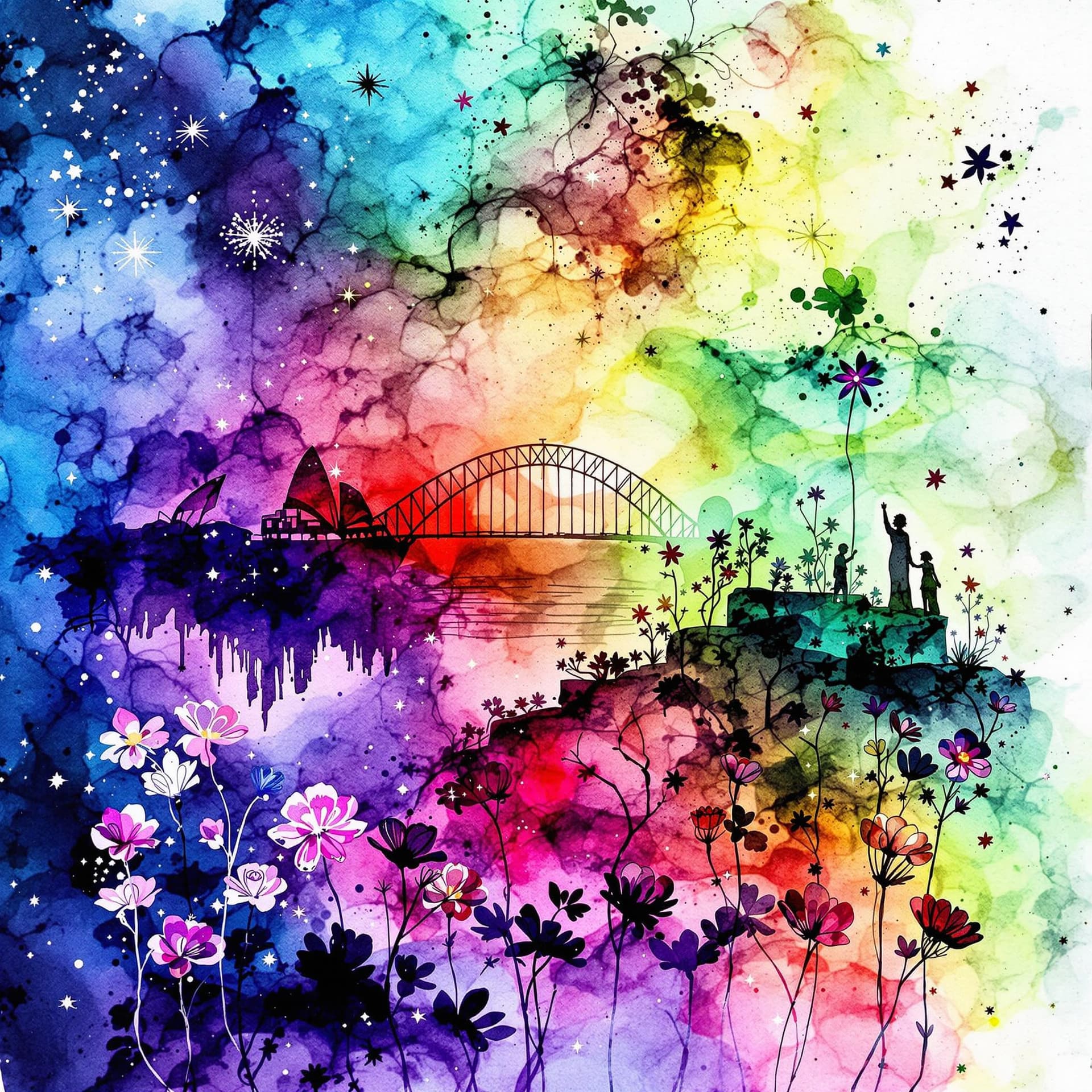 AI generated: rough unfinished hand-painted alcohol ink wash art style, wet-on-wet diffusion bloom sketch, simple ...