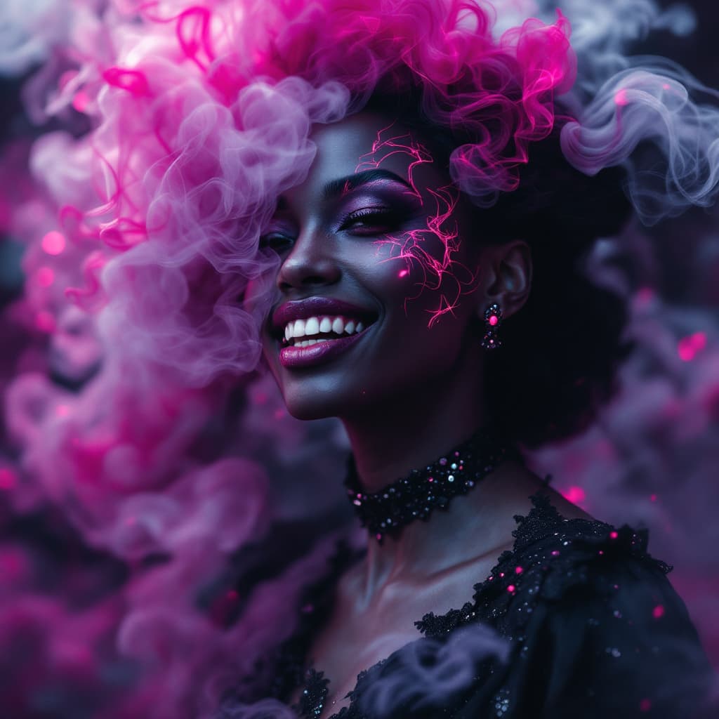 AI generated: In the center of the frame stands a sultry divine element, her skin aglow with ethereal light, The p...