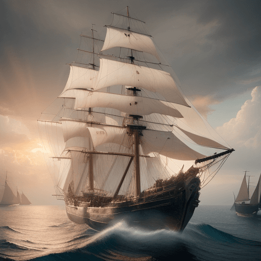 AI generated: Photo of a ultra realistic sailing ship, dramatic light, pale sunrise, cinematic lighting, battered,...