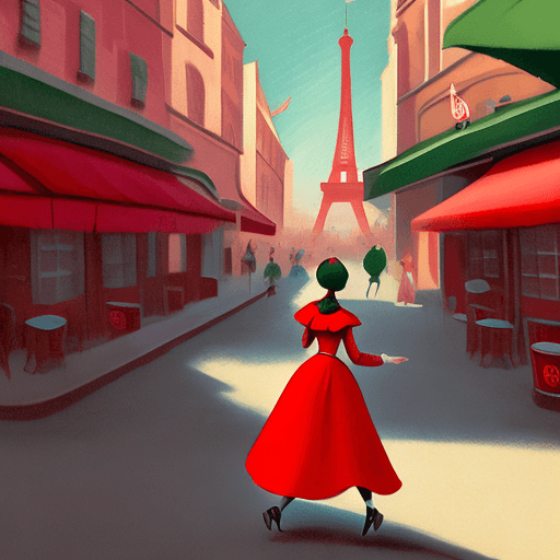 AI generated: an illustration of a girl walking down a street, in the style of disney animation, pre-world war ii ...
